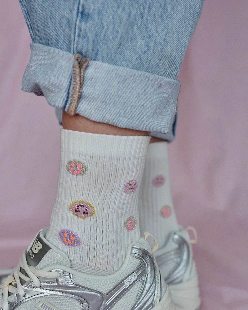 Socken Icon Smiley weiß Größe M (39-42)