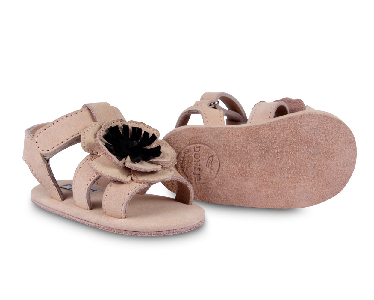 Tuti-Fields-Anemone-SS Baby-Sandalen, beige, florale Applikation, Klettverschluss, weiche Sohle.