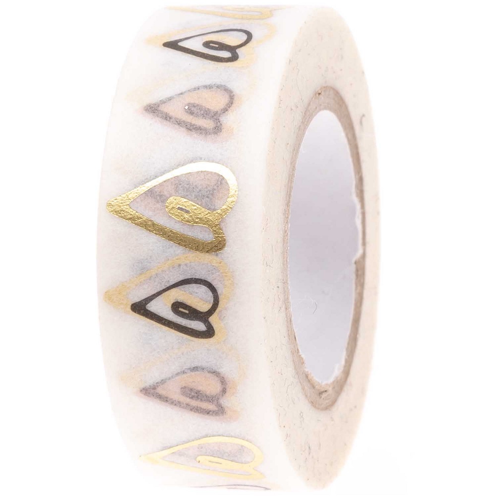 99001-77-05_1 Masking Tape, weiß, Herz-Aufdruck, goldene und schwarze Herzen