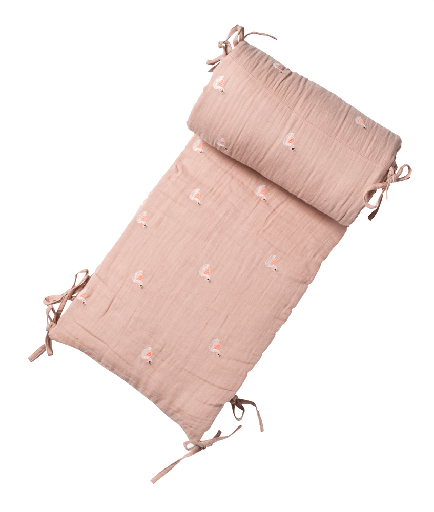 SB-TOUR-DE-LIT-CYGNE-PINK_ Rosa Babybettumrandung, bestickt mit kleinen Igeln, Stoffbänder zur Befestigung.