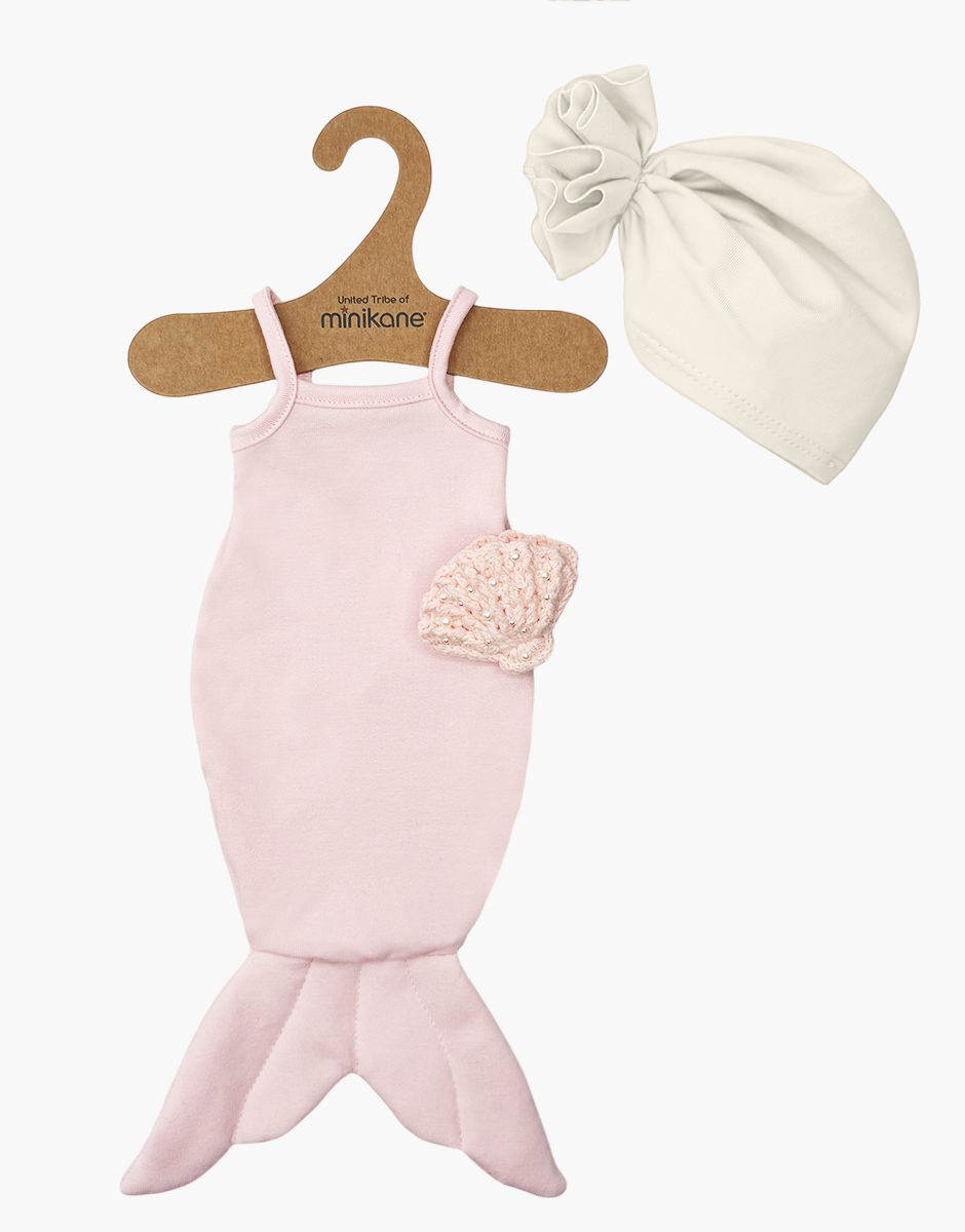 Meerjungfrauen Set rosa mit Turban & Muschel