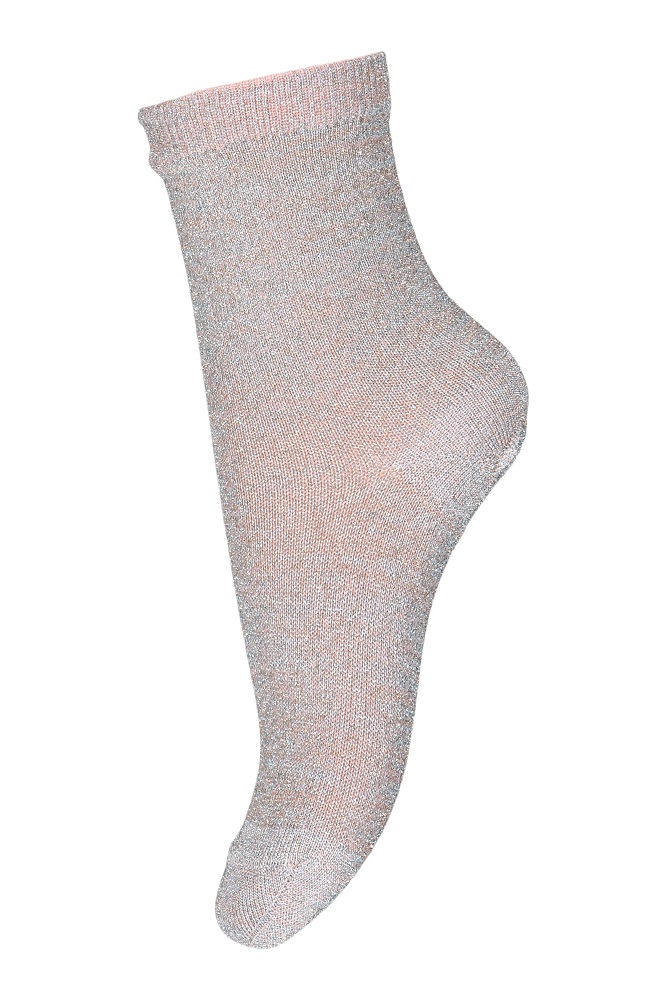 10_77195_0_725 Silberne Glitzersocke, knöchelhoch, gerippter Bund, einfarbig, elastisches Material.