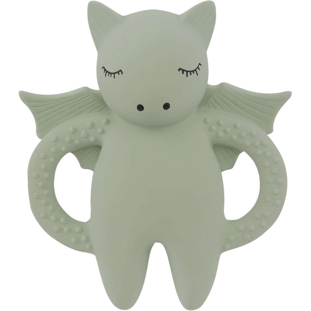 KS1222-GREY-Main Beißring, mintgrün, Drachenform, geschlossene Augen, strukturierte Griffe, weiche Oberfläche