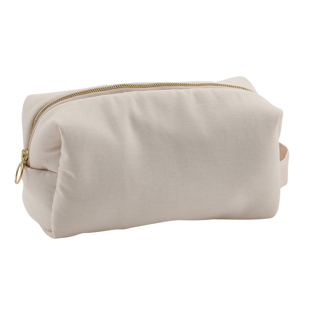 16122-TOILETRY-BAG-ROSE Kosmetiktasche, beige, rechteckig, goldener Reißverschluss, Trageschlaufe.