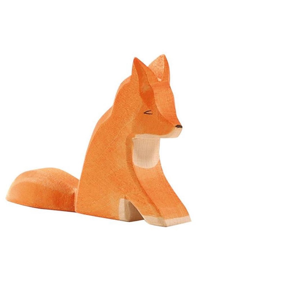 6b6b888d4d02e182e1fe42f0b9f79aa5 Holzfigur, Fuchs, orange, stilisiert, sitzend, minimalistische Gestaltung.