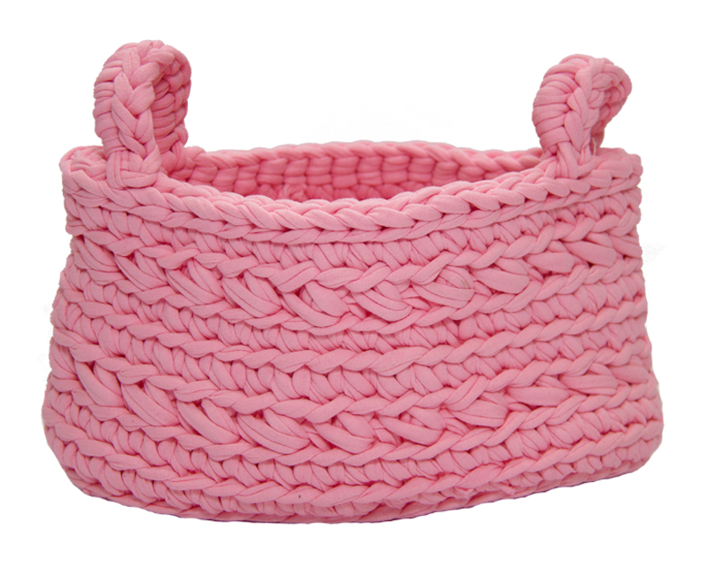 Bildschirmfoto-2017-01-19-um-16-58-44 Rosa, gestrickter Korb aus dickem Garn, zwei Griffe, runde Form, strukturierte Flechtoptik.