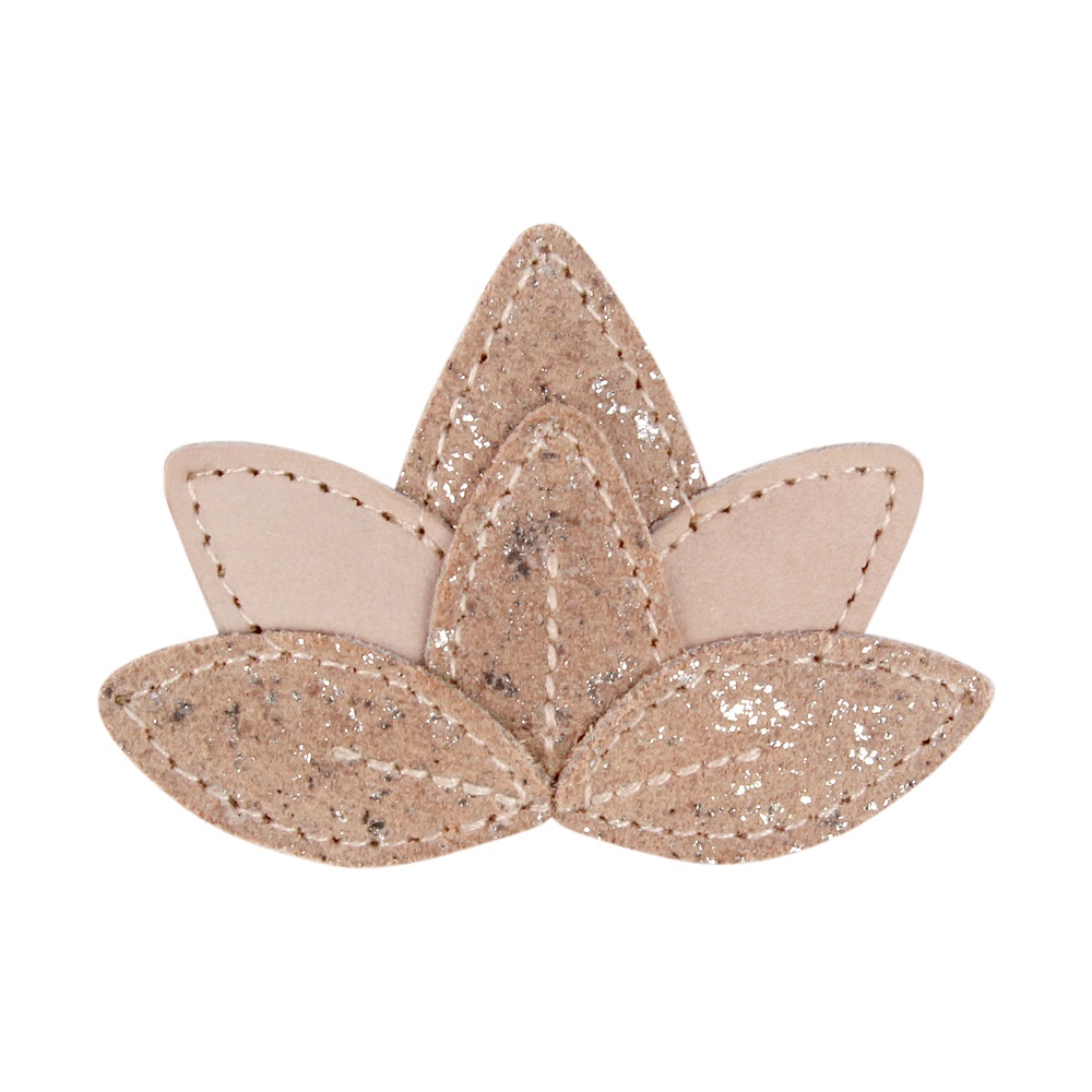 6002001_NL128_1 Haarspange, Filz, Beige, Glitzer, Blattform, Stickerei.