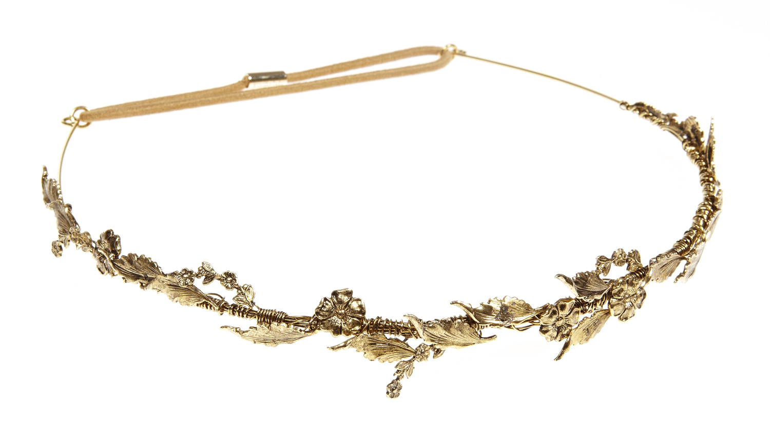 Haarband gold mit Blüten & Blättern