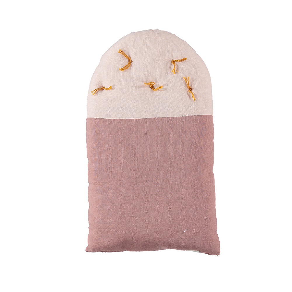C17BP_back Kissen, rosa und beige, rechteckig, gelbe Schleifen-Applikationen