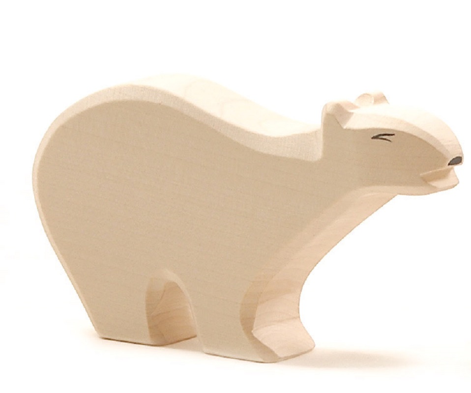 22101-Eisbaer-gross Holzfigur, Eisbär, naturbelassen, glatt geschnitzt, schlichtes Design, minimalistischer Ausdruck.