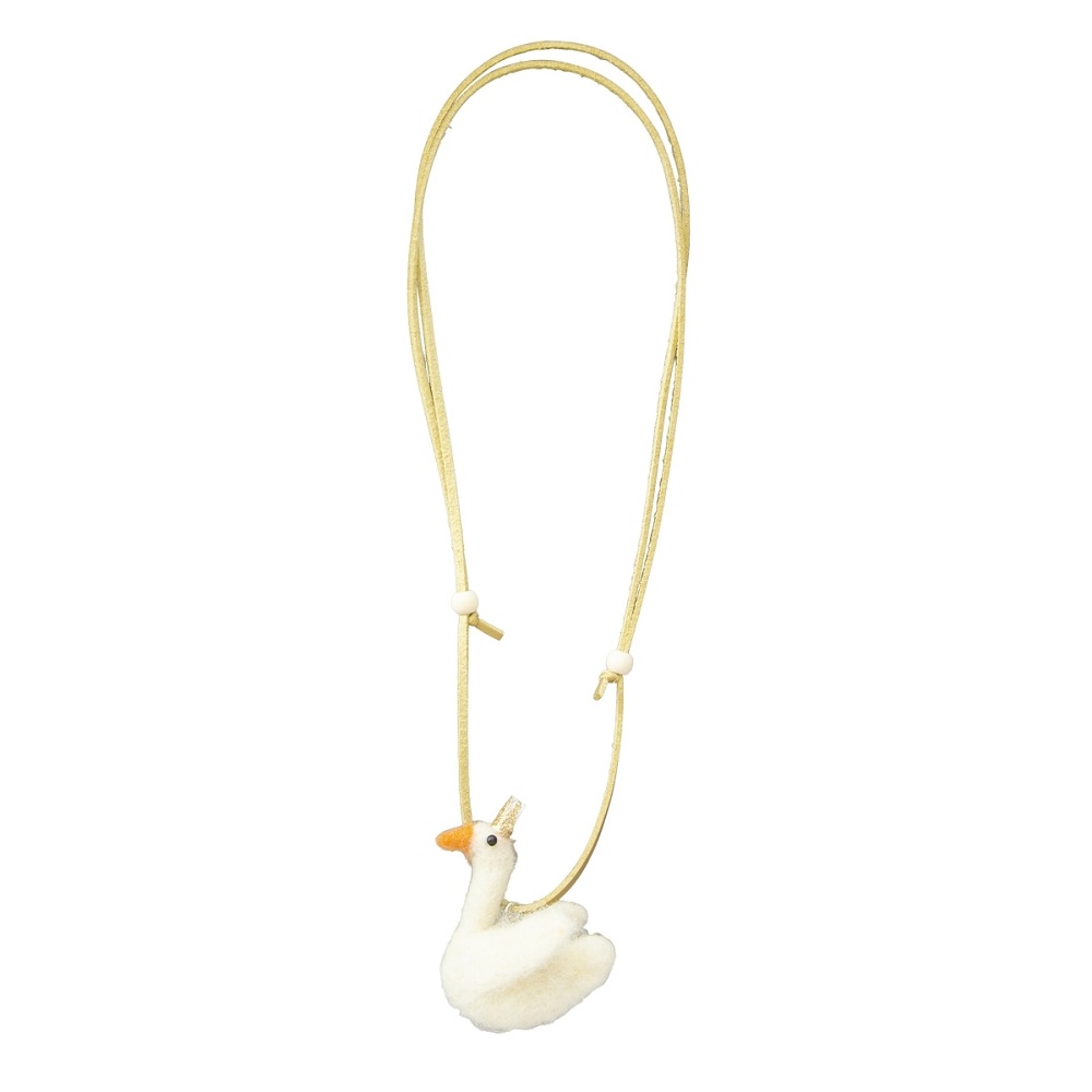 9523487-Filz-Halskette-Schwan-1 Anhänger, Schwan-Form, weiß, orange Schnabel, gelbes Band, verstellbar mit Perlen.
