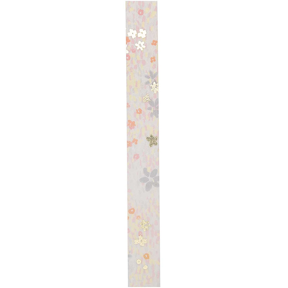 99001-78-33_3 Plastiklineal, pastellfarbene Blumenmuster, goldene Akzente, transparente Basis.