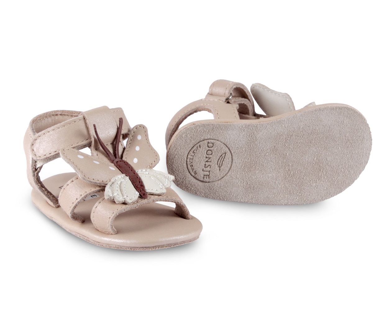 Tuti-Sky-Butterfly-SS Beigefarbene Kindersandalen, Schmetterlingsapplikation, Klettverschluss, rutschfeste Sohle.