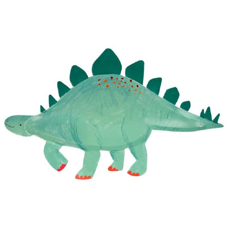 HR_202862a_c4303e35-b0e6-4fc1-854f-acce482b88f7_660x Spielzeug, Dinosaurier-Form, grüne Farbe, orangefarbene Punkte, dunkelgrüne Stacheln, rote Fußspitzen.