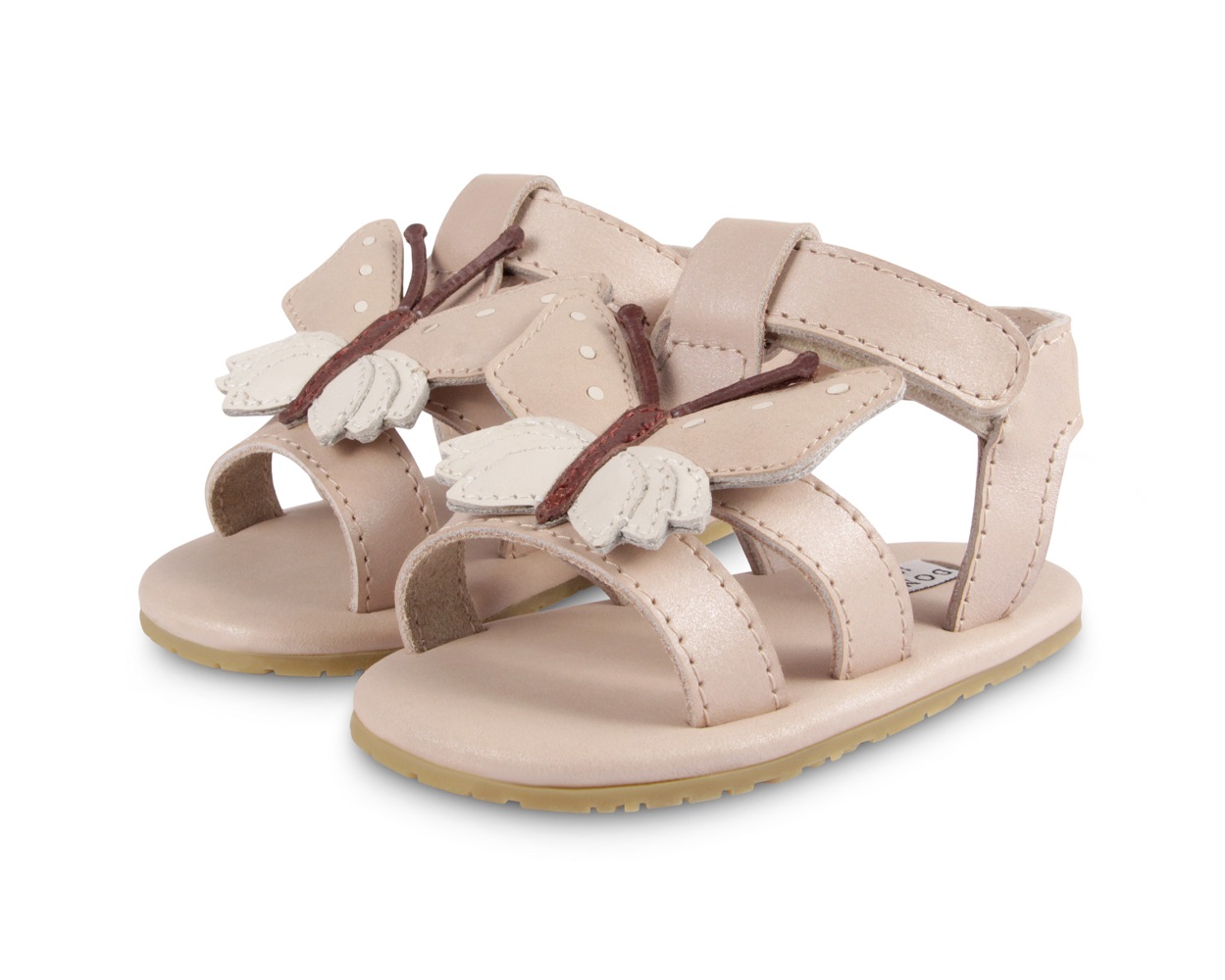 Tuti-Sky-Butterfly-Base Kinder-Sandalen, beige, Schmetterlings-Applikation, zwei Riemen, Klettverschluss, flexible Sohle.