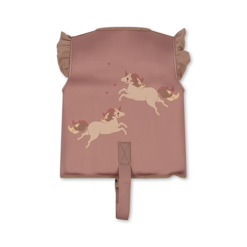 KS4445-NEOPRENE-FLOAT-VEST-FRILL-UNICORN-Extra-1 Kinder-Schwimmweste, rosa, Einhorn-Aufdruck, Rüschen an den Schultern, verstellbarer Riemen.