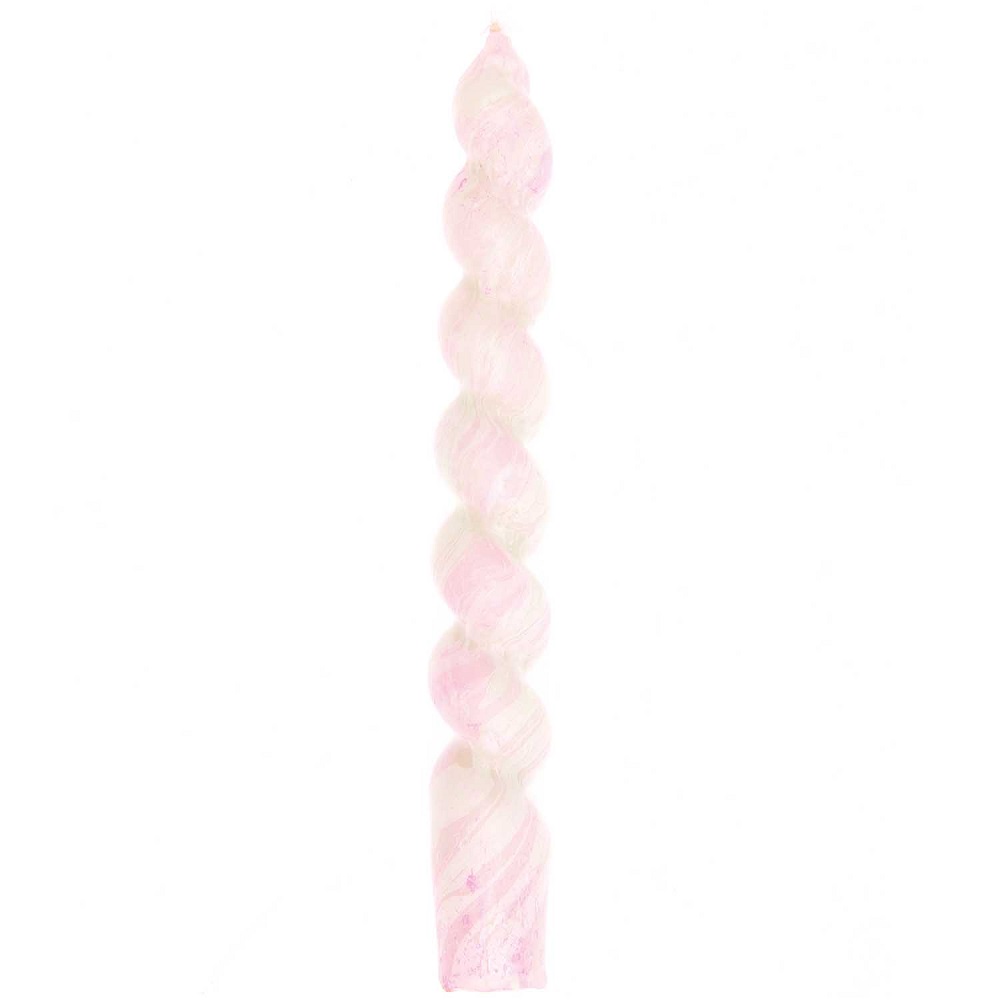 400352_1 Gedrehte Kerze, weiß-rosa marmoriert, spiralförmiges Design.