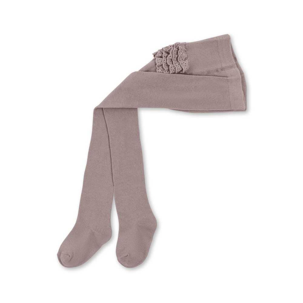 KS5984-FRILL-TIGHTS-LAVENDER-MIST-Extra-0 Kinderstrumpfhose, taupe, Rüschen-Applikation an der Hüfte.
