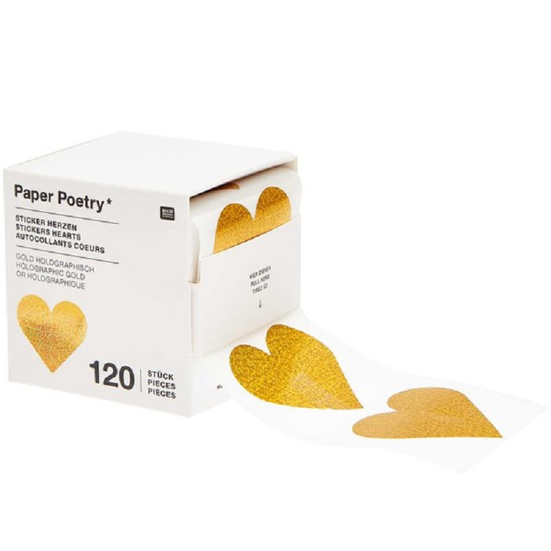 300141_3_600x600 Papierbox mit 120 herzförmigen Stickern, gold holografisch, Marke "Paper Poetry".