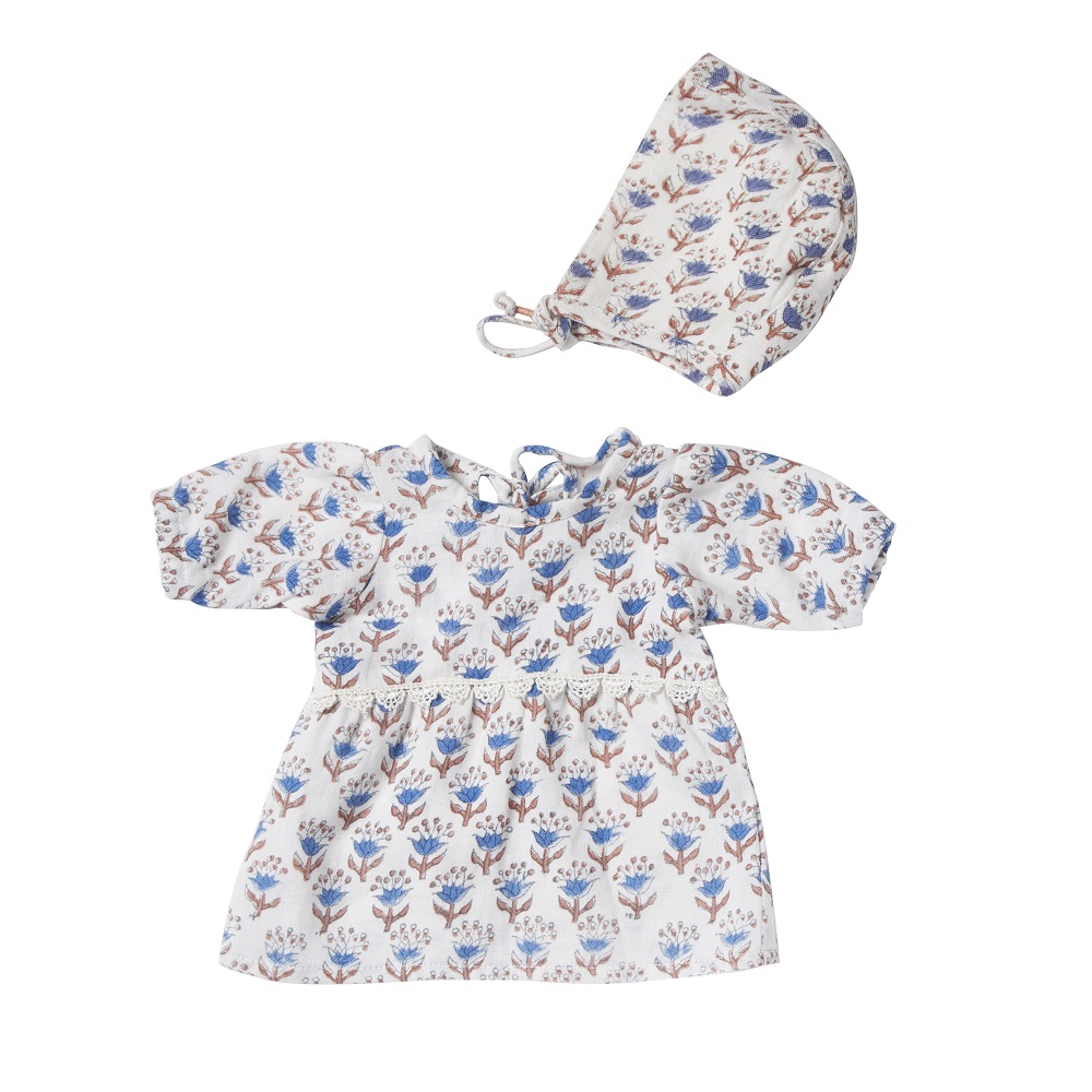 Kleid & Haube ecru blue