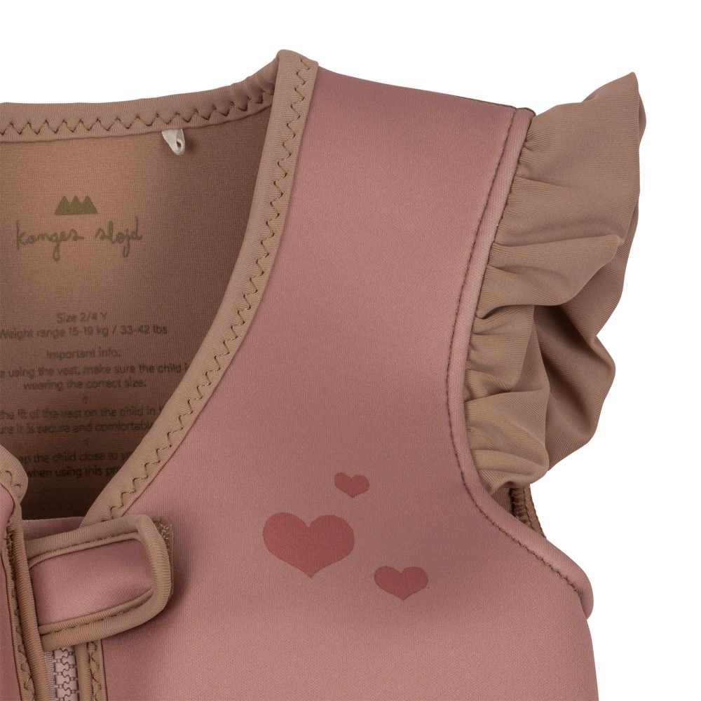 KS4445-NEOPRENE-FLOAT-VEST-FRILL-UNICORN-Extra-6 Kinder-Schwimmweste, rosa, Herzaufdruck, Rüschen-Verzierung, Reißverschluss vorne, Größenetikett innen.