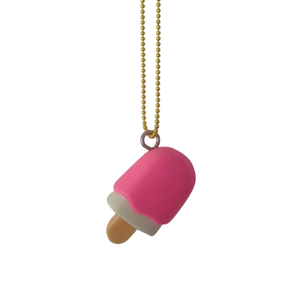 321486-47cd46bf146b16 Anhänger, Form: Eis am Stiel, Farben: rosa, weiß, beige, Kette: goldfarben, Kugelkette