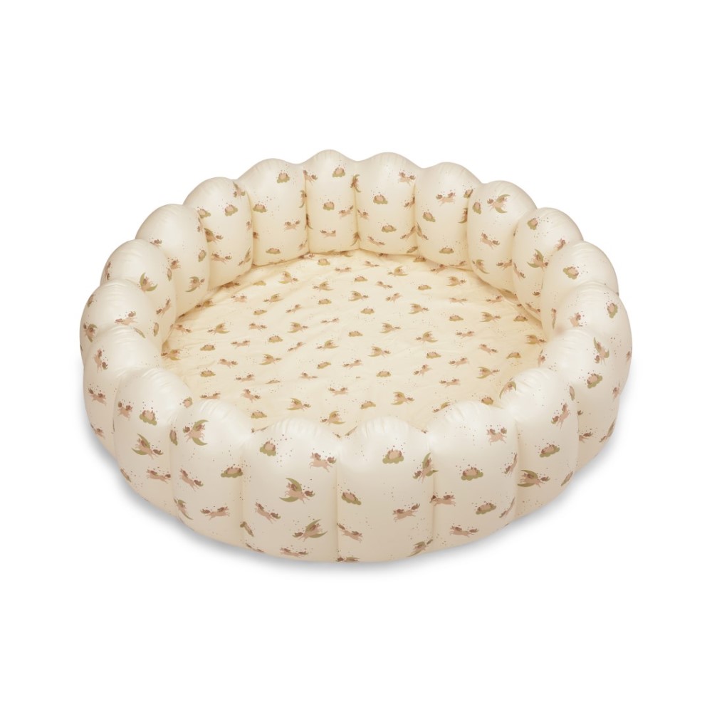 KS4876-SMALL-SHELL-POOL-UNICORN-Extra-0 Aufblasbare Baby-Krabbelmatte, Cremefarben, Hasen- und Blumenmuster.
