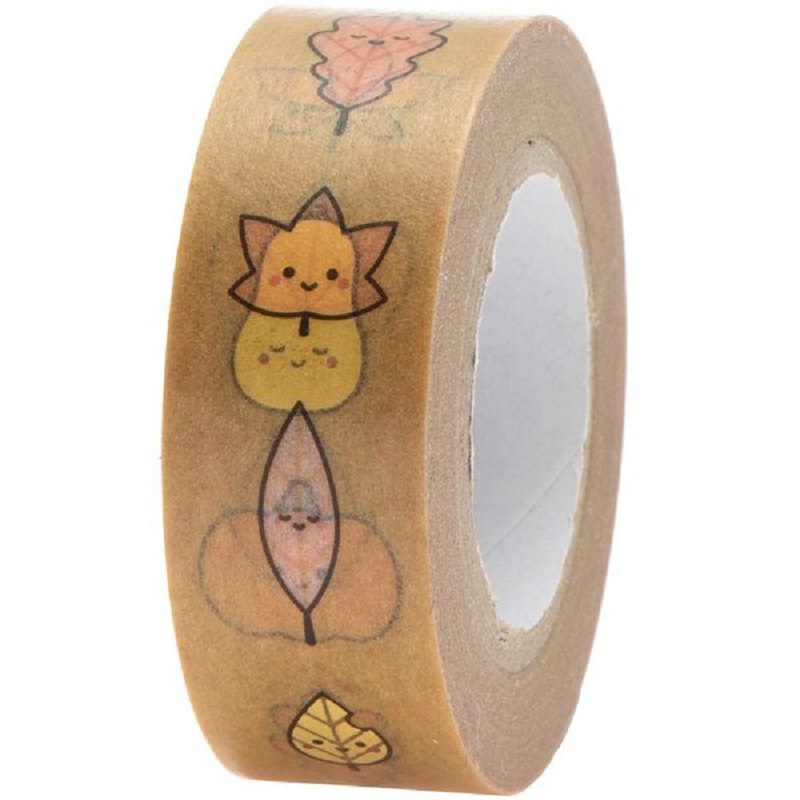 99001-53-05_1_600x600 Washi Tape, braun, Aufdruck: bunte Herbstblätter mit lächelnden Gesichtern