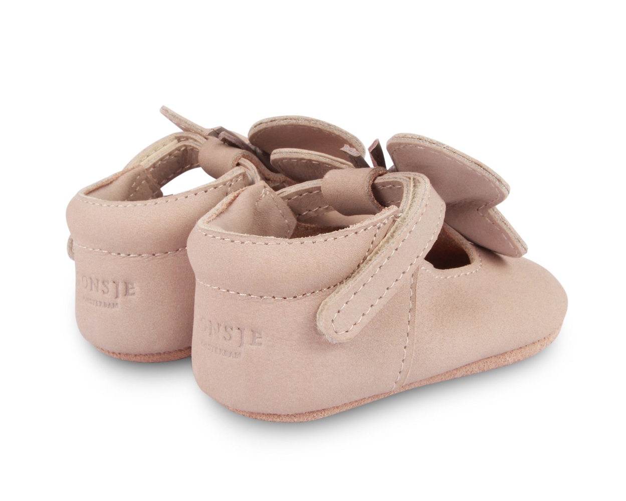 1011000_NL128_4 Babyschuhe, rosa, weiches Leder, Klettverschluss, dekorative Schleifenapplikation.