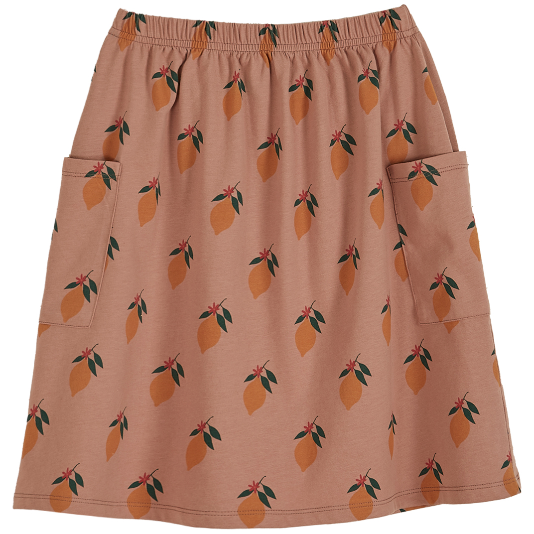 U075B-fille-jupe-coton-organique-imprime-citron-terracotta-emile-et-ida Rock, braun, Zitronen-Muster, elastischer Bund, Seitentaschen