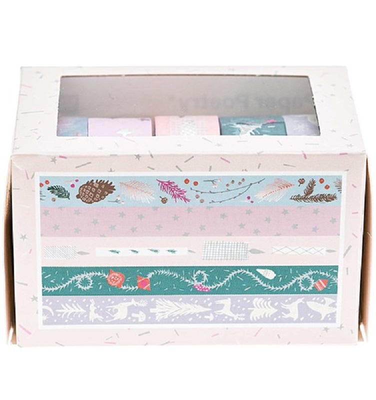99001-80-12_3_600x600 Washi Tape Set; Box mit Sichtfenster; verschiedene Farben; winterliche, naturbezogene Motive wie Tannenzapfen, Zweige, Blätter; Pastellfarben; Dekorationsartikel.