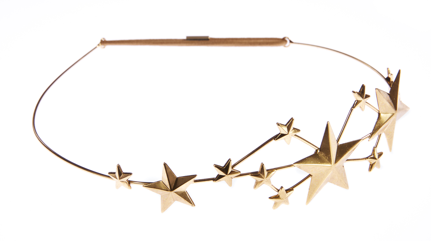 headbands_478 Diadem, goldfarben, Sternmuster, filigran, mehrere kleine und große Sterne, schmaler Reif.