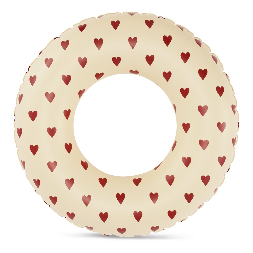 KS2403-SWIM-RING-JUNIOR-MON-AMOUR-Extra-0 Schwimmring, beige, rote Herzmuster, rund, aufblasbar.