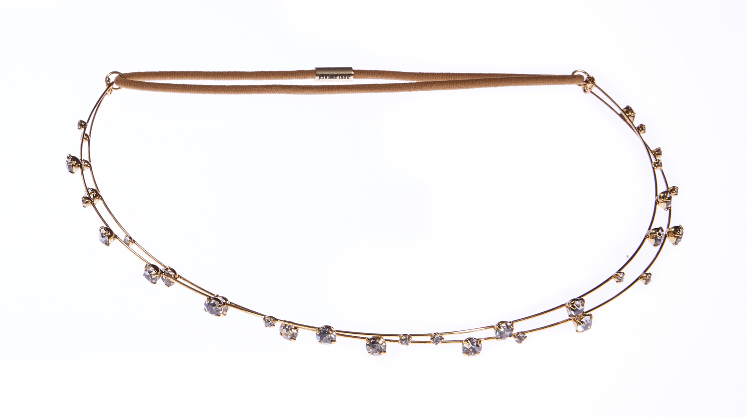 headband_107 Halskette, zartes goldfarbenes Design, doppelte Kette, besetzt mit klaren Kristallsteinen, braun-goldenes Band mit Metallverschluss.