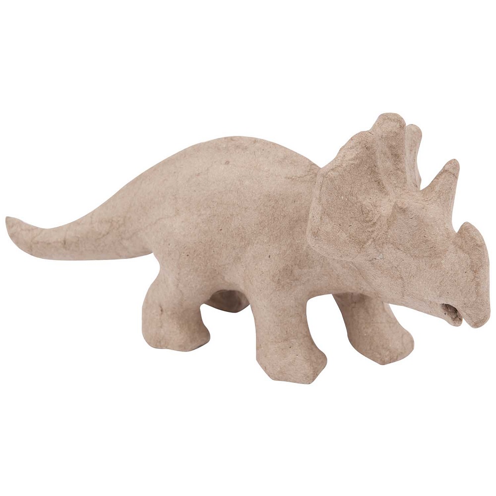 08793-80-50_1 Dinosaurierfigur, Triceratops, Pappmaché, naturbelassen, beige, dreihörnerig, vierbeinig.
