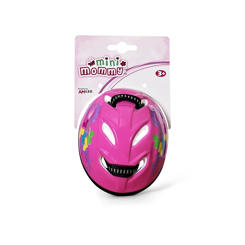 83082_1024x1024-2x Kinderhelm, pink, Schmetterlingsmotiv, für Alter 3+, Verpackung aus Karton mit Aufdruck "mini mommy".