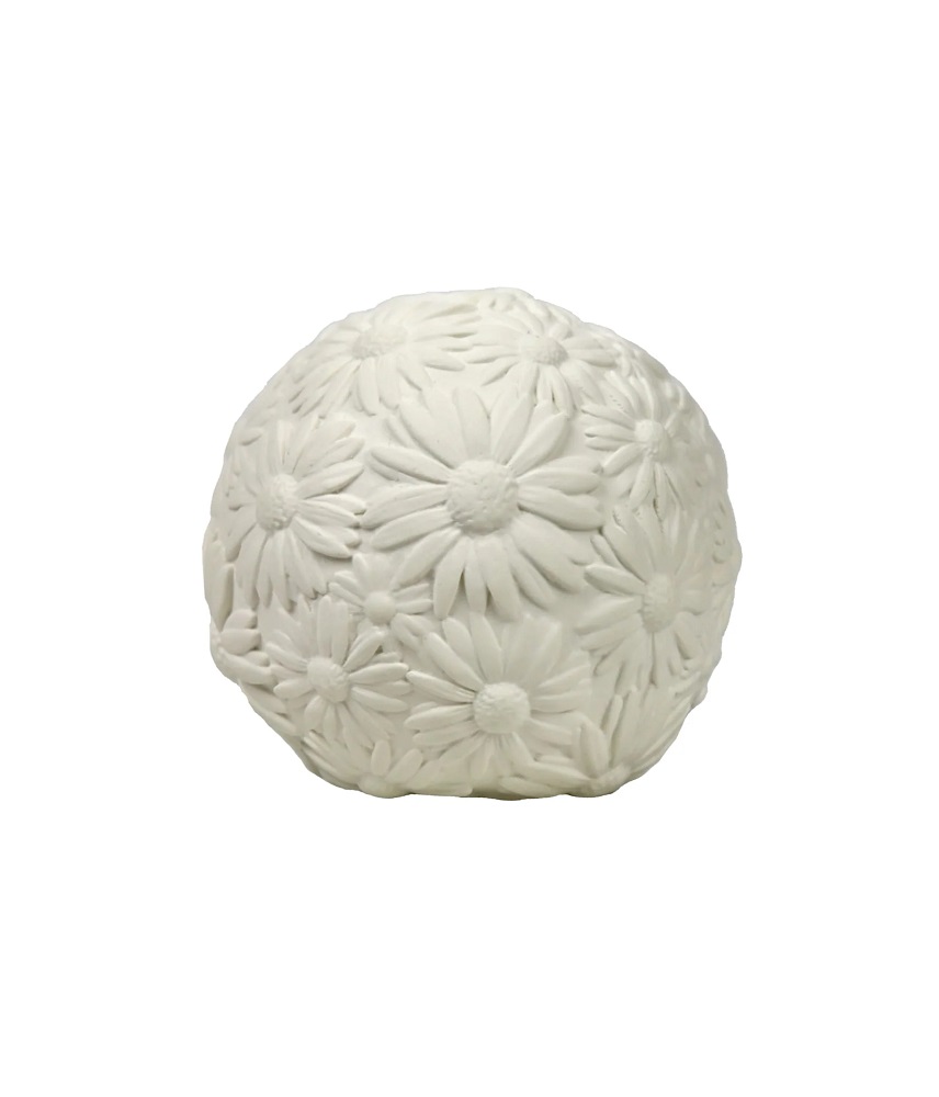 eaxgwvp2fzao439lxvw2_1024x1024-2x Keramikvase, weiß, kugelförmig, geprägtes Gänseblümchenmuster.