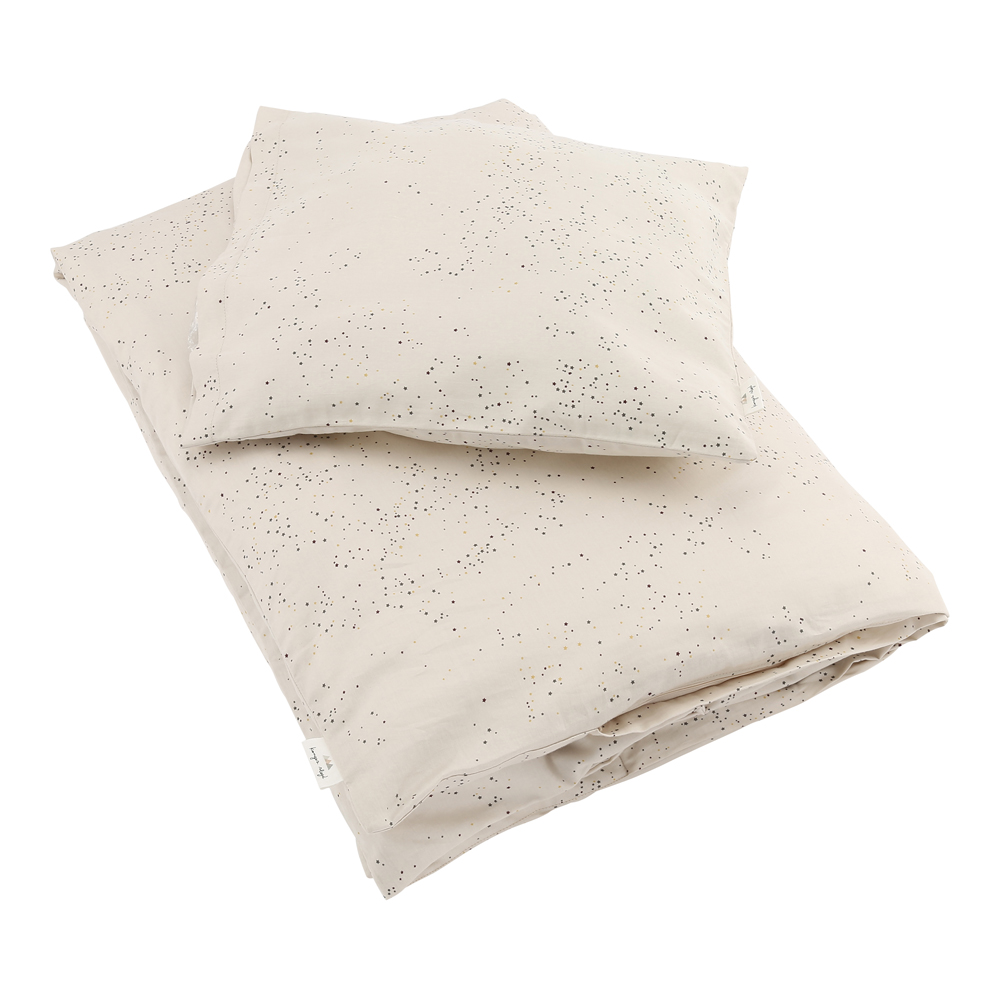 16297-BEDDING-TOILE Bettwäsche-Set, sandfarben, dezenter Punkteaufdruck, inklusive Kissen- und Bettdeckenbezug, aus Baumwolle.