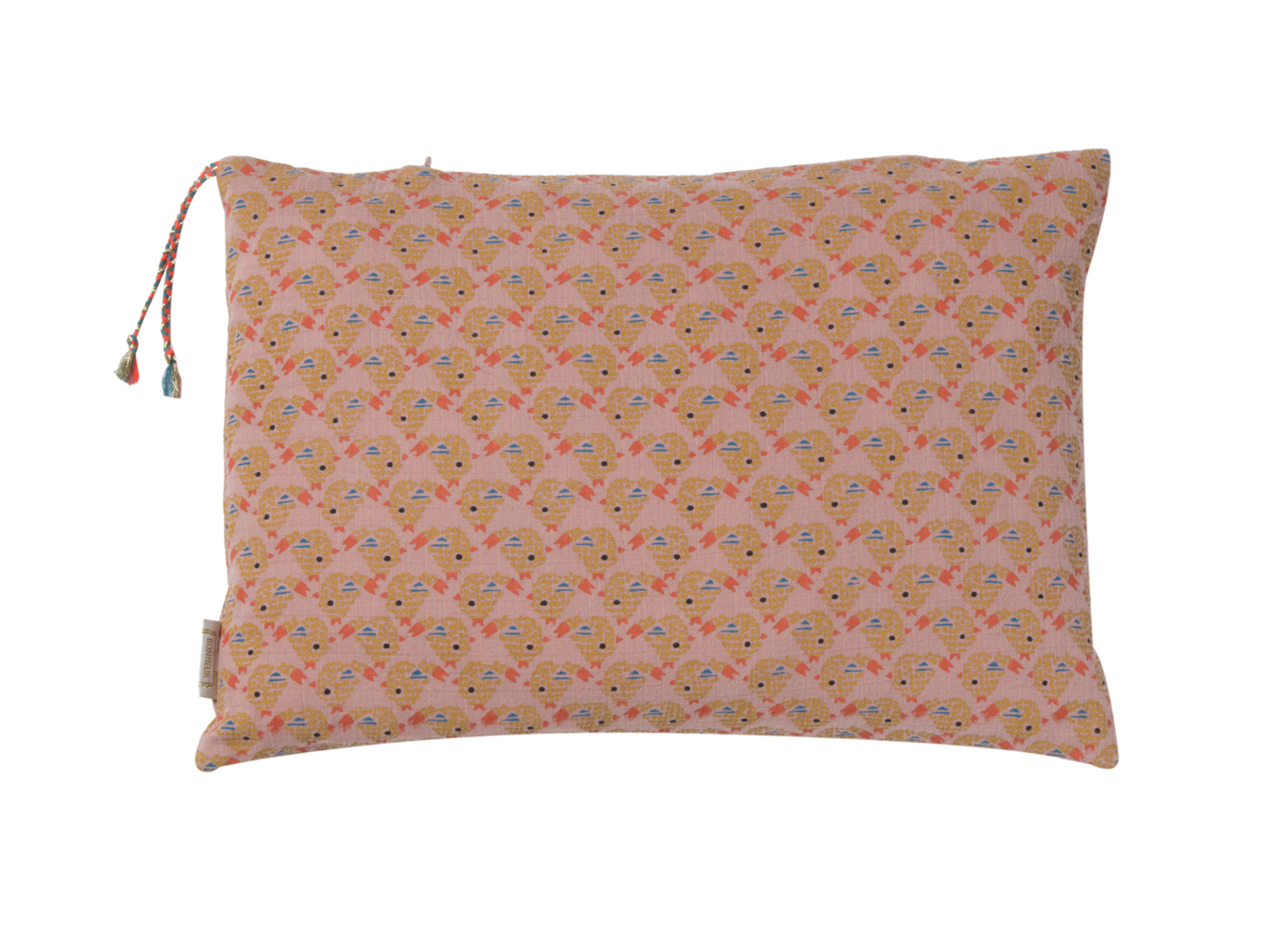 COUSSIN-OISO-PINK Kissen, rosa, Igelmuster, dekorative Kordel mit Quasten.