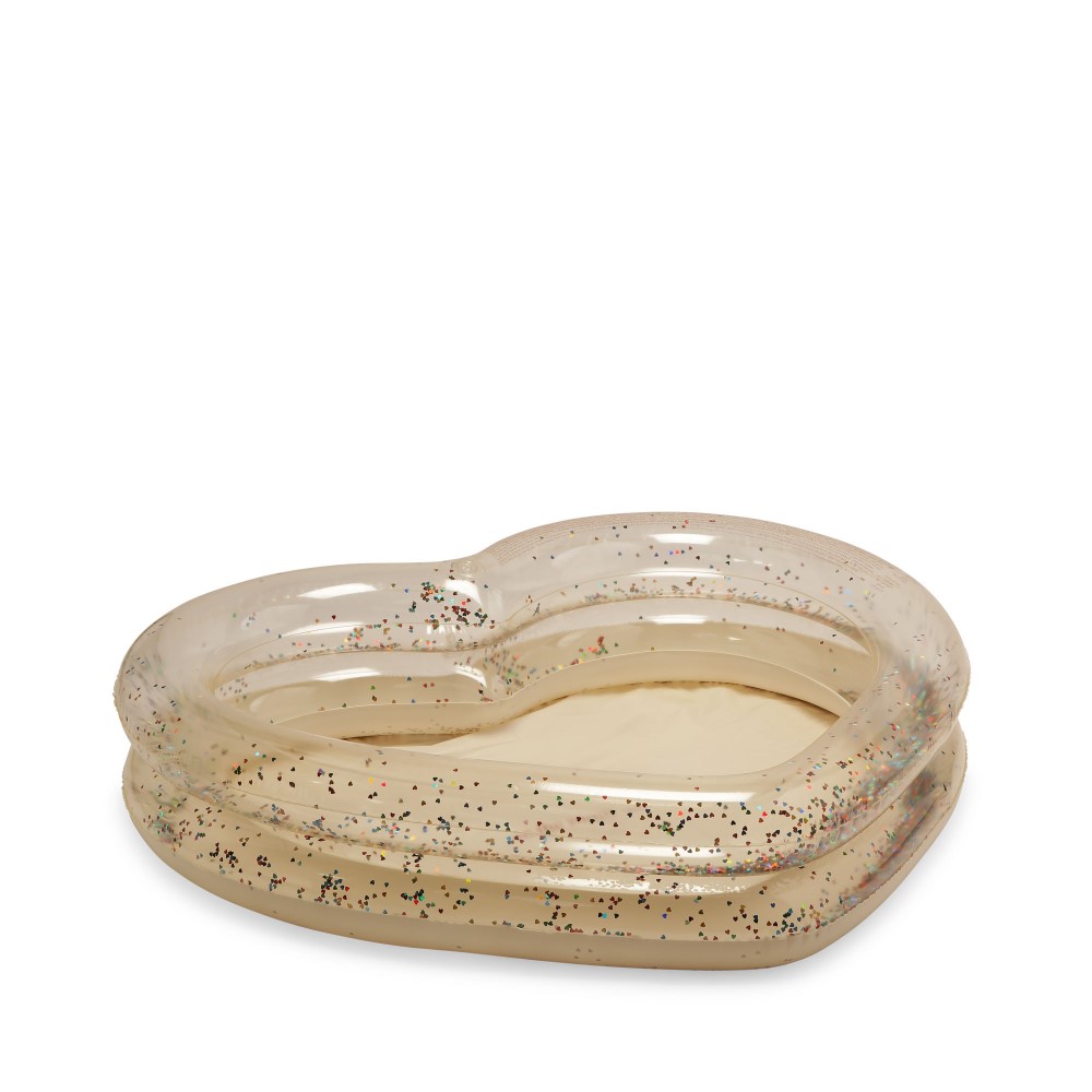 KS5195-HEART-POOL-TRANSPARENT-CREAM-Extra-0 Aufblasbares Kinderplanschbecken, Herzform, transparent mit buntem Glitzer, drei Ringe.