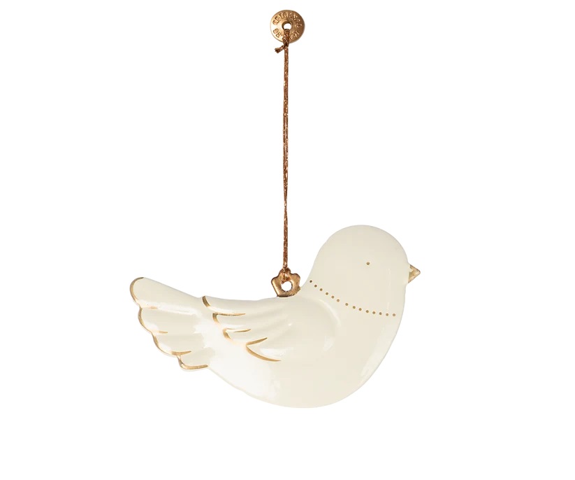 Metallornament Vogel weiß gold