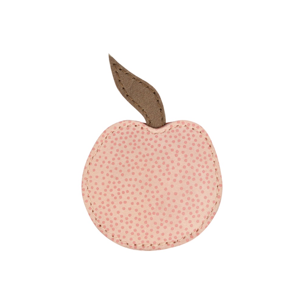 6007008_SS133_1 Stoffspielzeug, Form: Apfel, Farbe: Rosa mit Punkten, braunes Blatt.