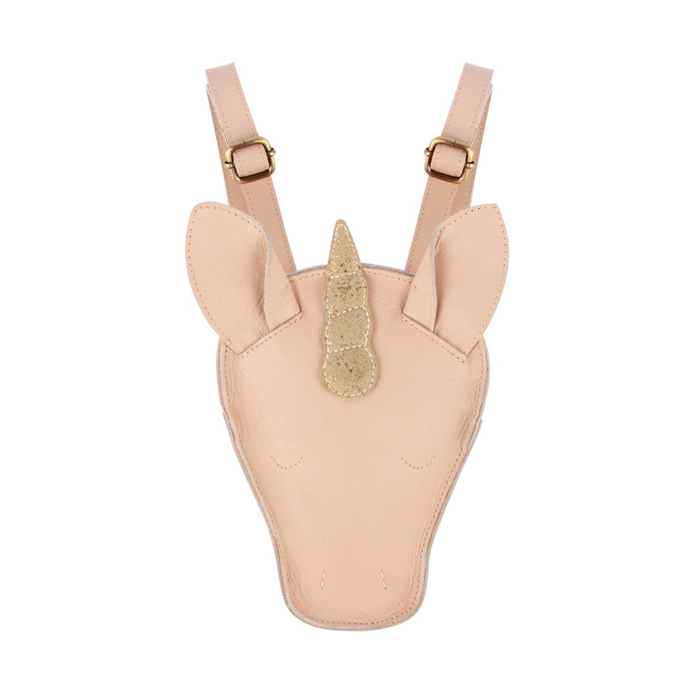 5005001_LE121_1 Einhorn-Rucksack, beige, goldglitzerndes Horn, verstellbare Träger, Kinderthema.