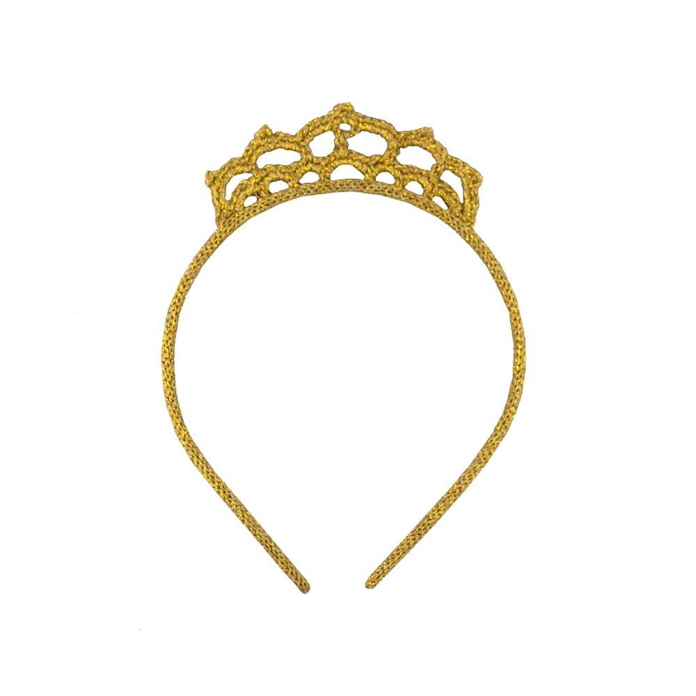 9511178-Haarreif-Krone-gold-1 Haarreif, goldfarben, gehäkeltes Zackenmuster, tiaraartig.