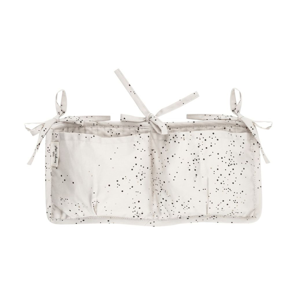 16555-ETOILE-Main Organizer, cremefarben, schwarzes Punktmuster, drei Taschen, vier Bänder zum Befestigen.