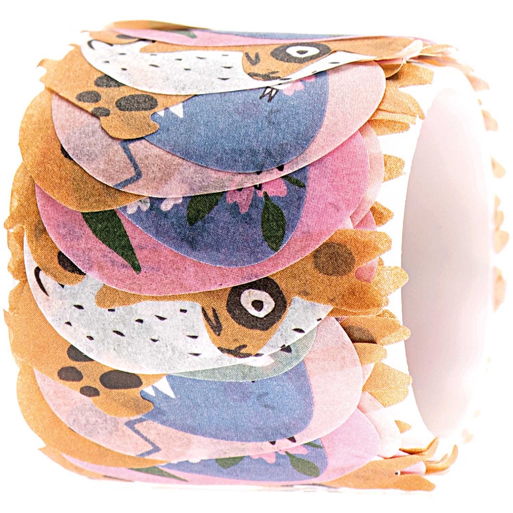 99001-8066_1xfZhuJOIK4fmx Papierrolle, Aufdruck mit bunten Tiermotiven, natürliche Farben, wiederkehrendes Muster.