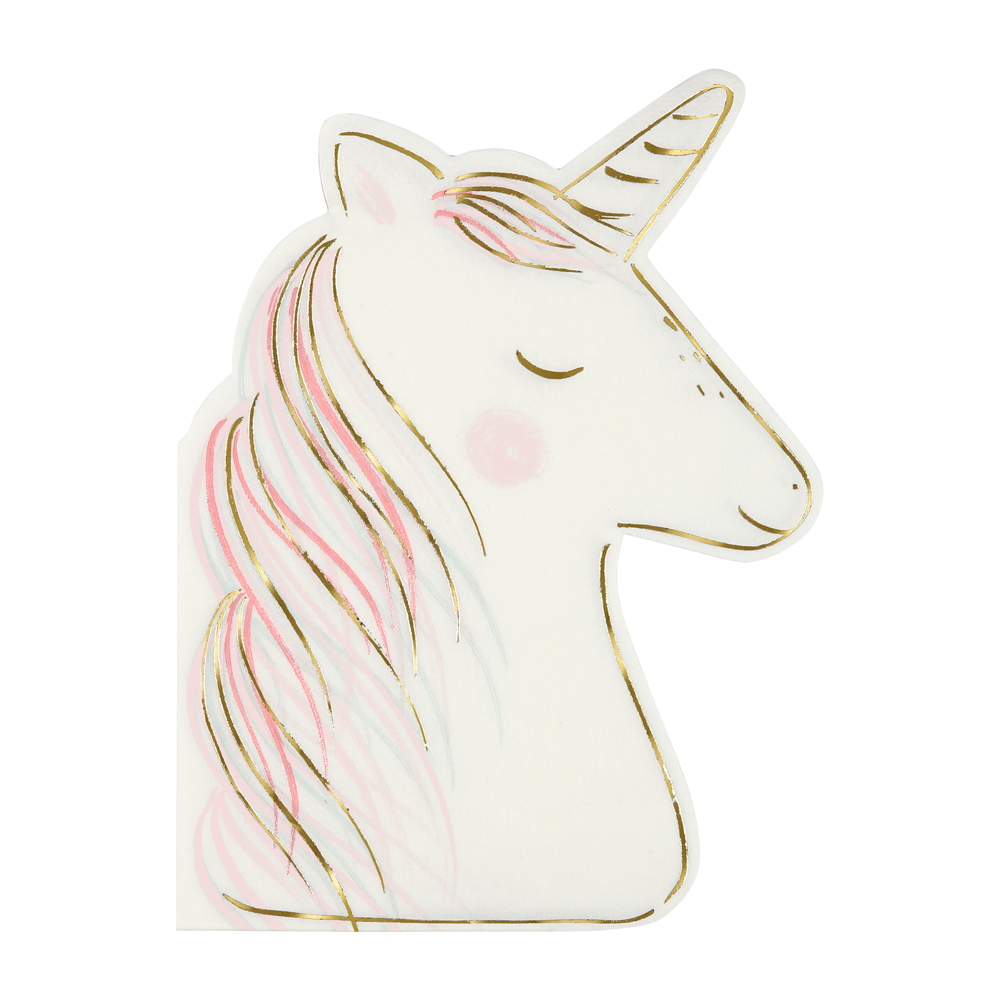 173602a_18E Kartenform Einhorn, weiß, rosa Mähne, goldene Konturen, geschlossene Augen.