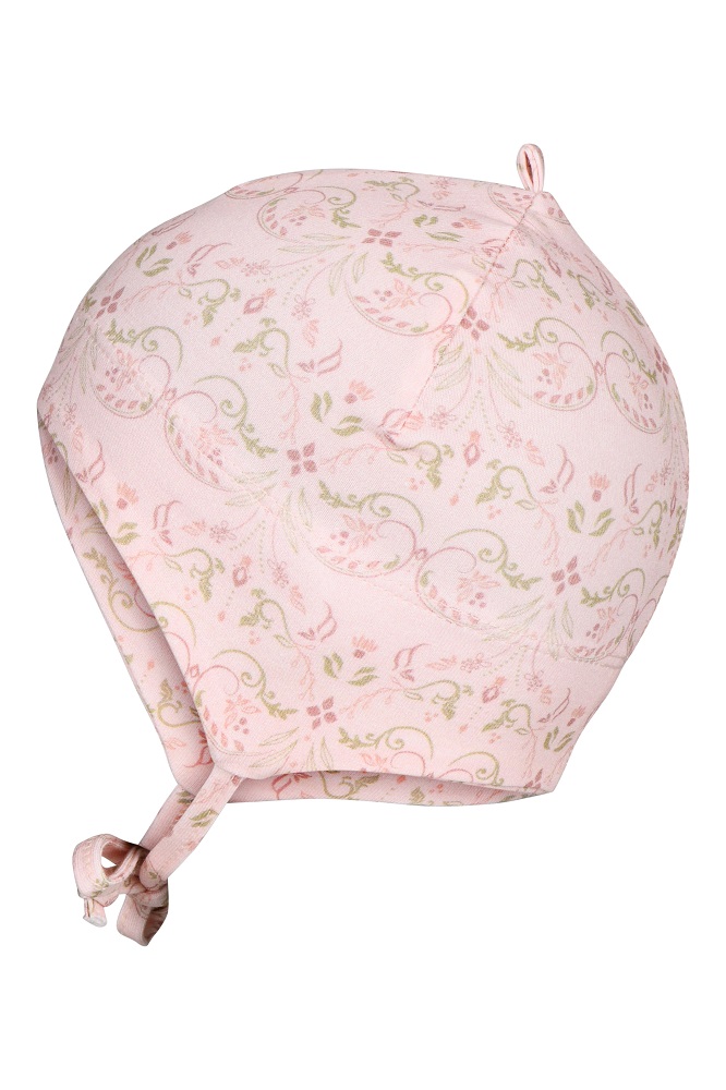 10_97284_0_4199 Babymütze, rosa, floral gemustert, Bindebänder.