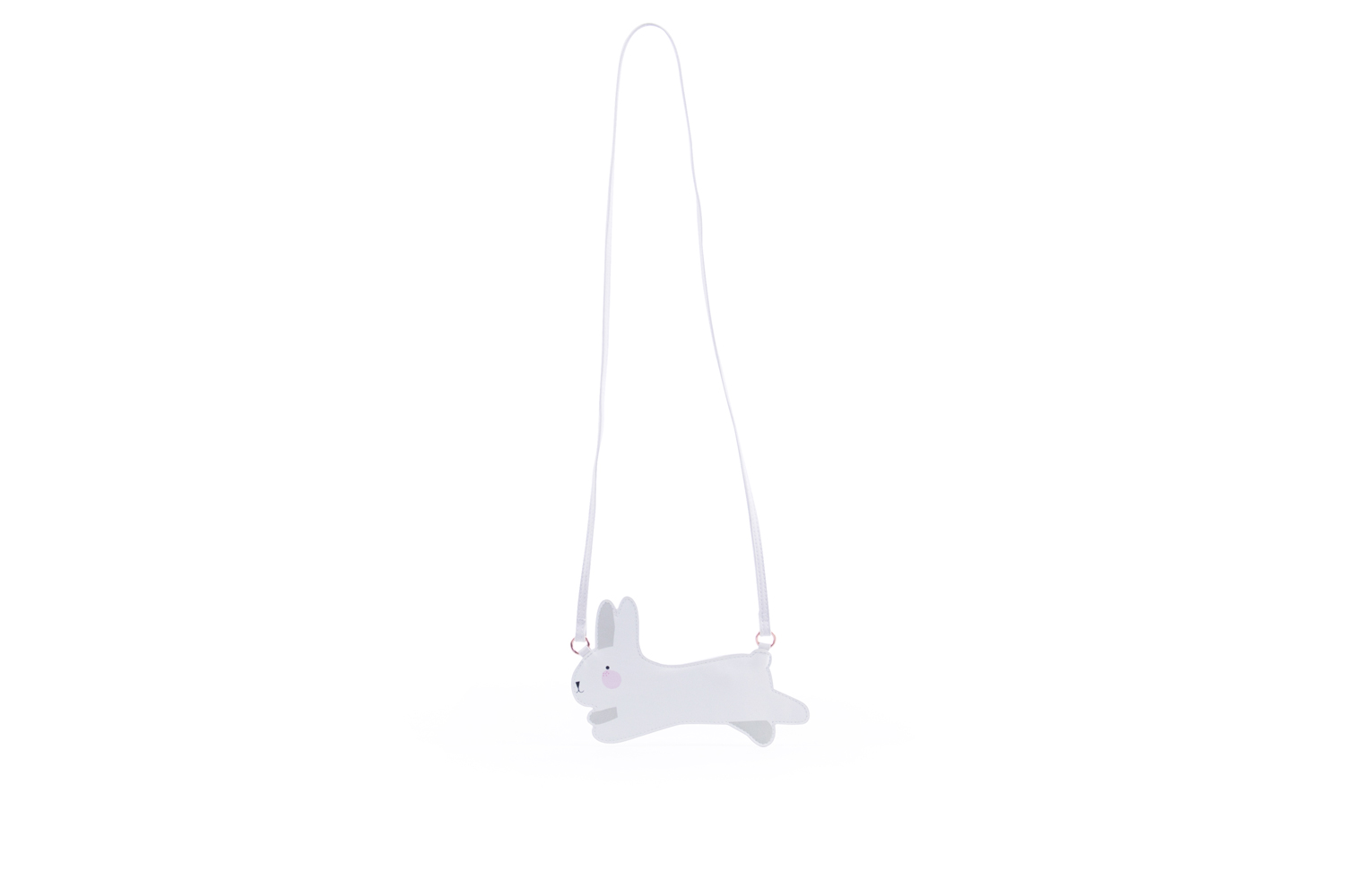 RGR-Eeflillemor-Little-bag-Rabbit Kleine Umhängetasche, weiß, geformt wie ein Hase, rosa Wangen, schlichter Stil, mit langem Schultergurt.