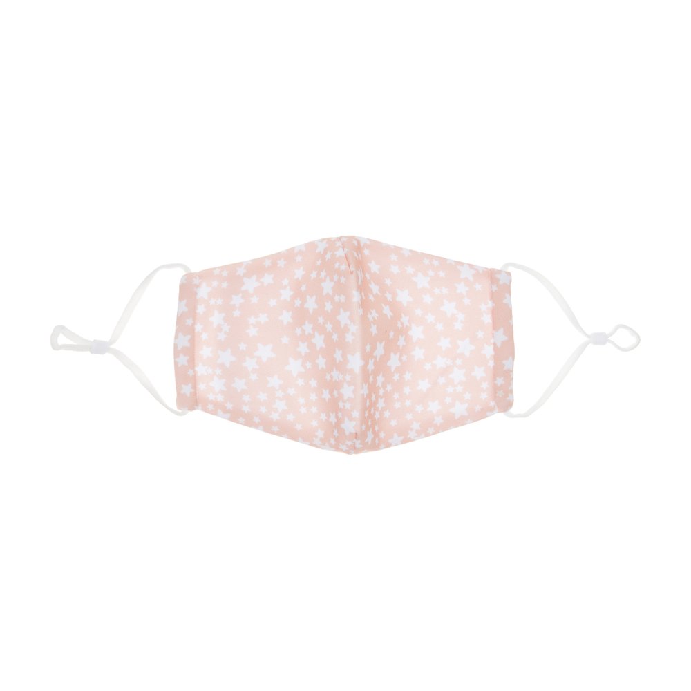 300498 Stoffmaske, rosa, weiße Sterne, einstellbare Ohrschlaufen.